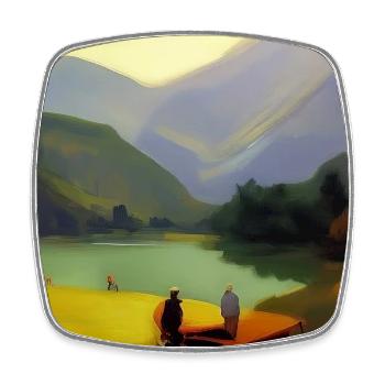 Paysage avec lac, bateau et montagnes - Magnet carré - blanc - Devant