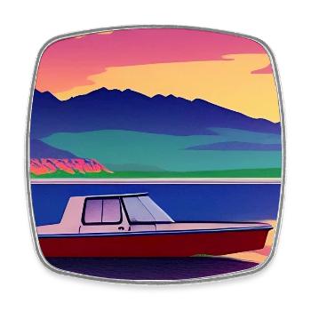 Landscape with lake, boat and mountains - Square fridge magnet - white - Front