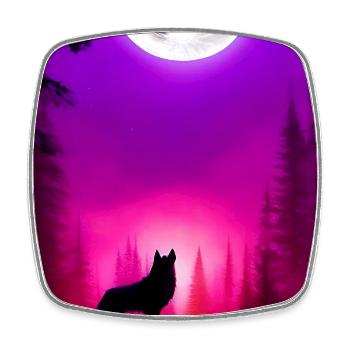 Wolf und Mond - Viereckiger Kühlschrankmagnet - Weiß - Vorne