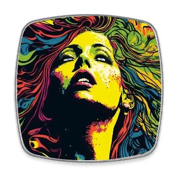 On stage in the 70s -2- Psychedelic Art - Square fridge magnet - white - Front