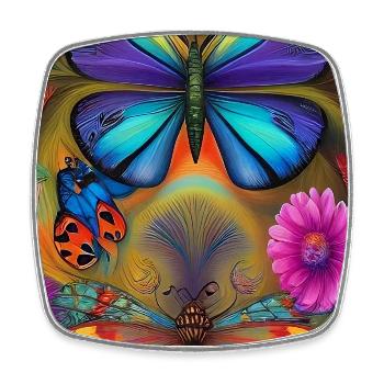 Fleurs et papillon - Magnet carré - blanc - Devant