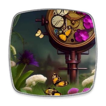Blumen und Schmetterling - Viereckiger Kühlschrankmagnet - Weiß - Vorne