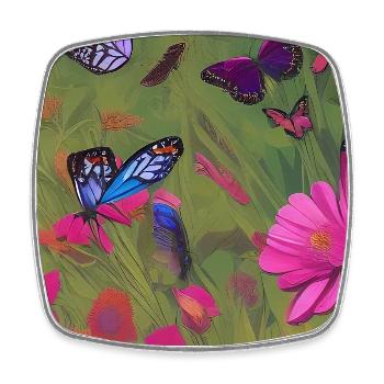 Fleurs et papillon - Magnet carré - blanc - Devant