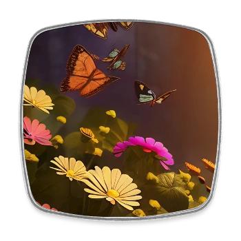 Fleurs et papillon - Magnet carré - blanc - Devant