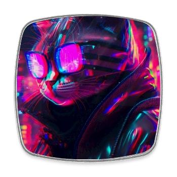 Techno Cat Japon Neon City Art - Magnet carré - blanc - Devant