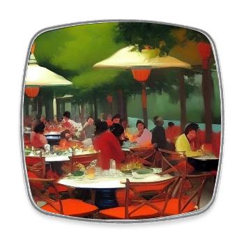 Outdoor Asian Cafe - Square fridge magnet - white - Front