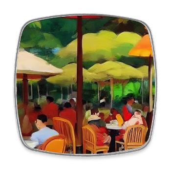 Outdoor Asian Cafe - Square fridge magnet - white - Front
