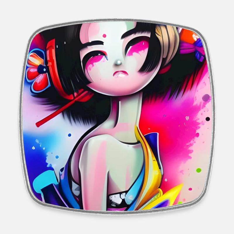 Neon Geisha Graffiti Portrait - Square fridge magnet - white