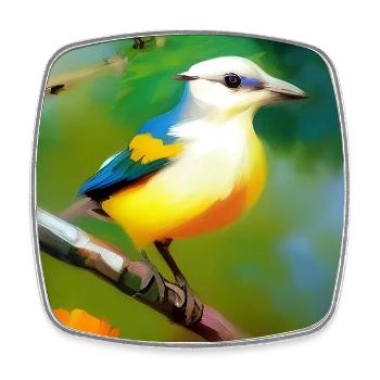 Bird on branch with flower blossoms - Square fridge magnet - white - Front