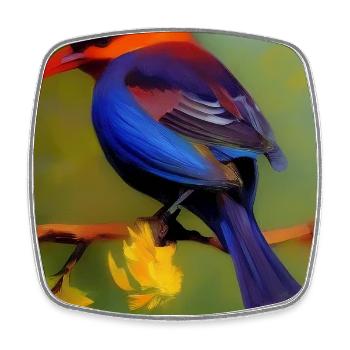 Bird on branch with flower blossoms - Square fridge magnet - white - Front
