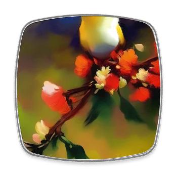 Oiseau sur branche avec des fleurs colorées - Magnet carré - blanc - Devant