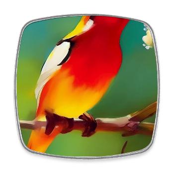 Oiseau sur branche avec des fleurs colorées - Magnet carré - blanc - Devant
