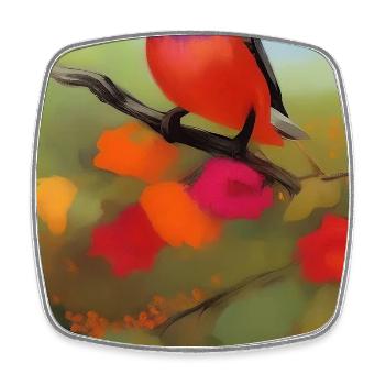 Oiseau sur branche avec des fleurs colorées - Magnet carré - blanc - Devant