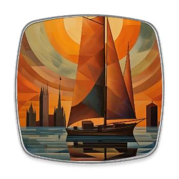 Maritime Landscape in a Geometric Style - Square fridge magnet - white - Front