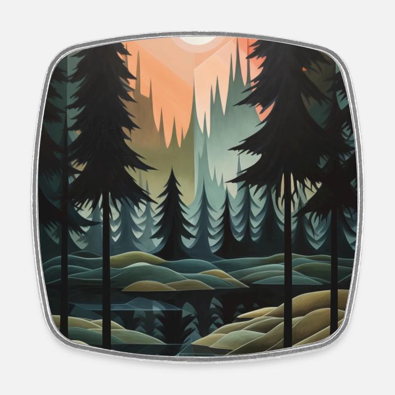 Forest Landscape in Geometric Style - Square fridge magnet - white