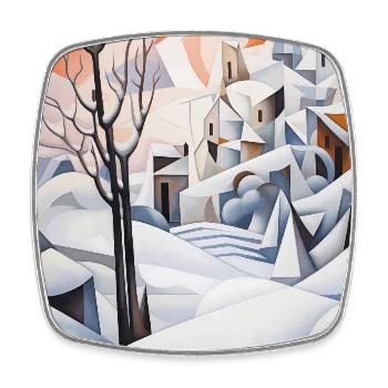 paysage enneigé dans un style géométrique - Magnet carré - blanc - Devant