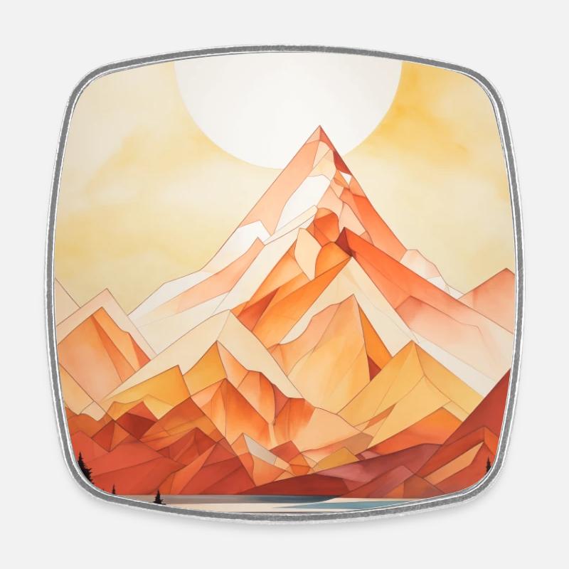 Paysage de Montagne avec coucher de soleil - Magnet carré - blanc