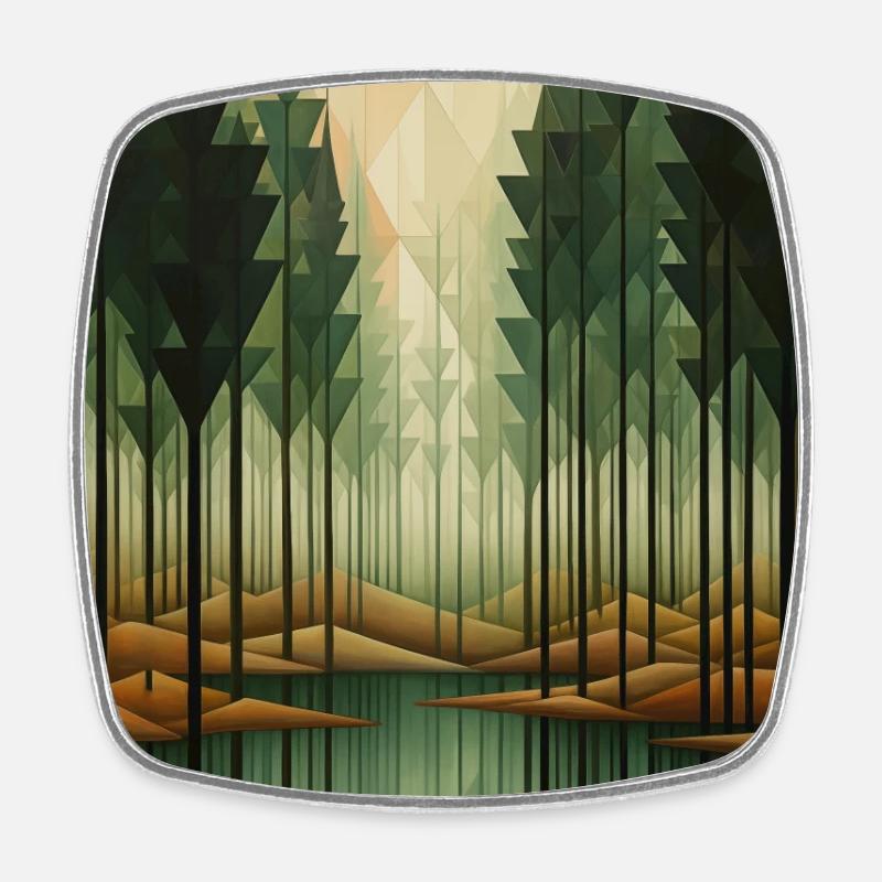 Paysage de Forêt dans un style géométrique - Magnet carré - blanc