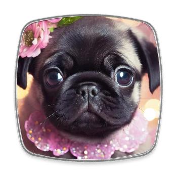 Pretty Bulldog with Flower Wreath - Square fridge magnet - white - Front