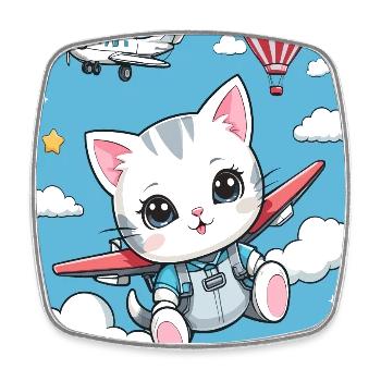 Chat volant mignon - Magnet carré - blanc - Devant