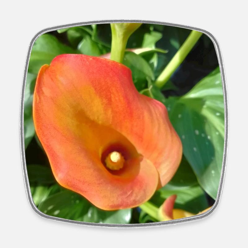 Orange Calla Blossom Magic - Square fridge magnet - white