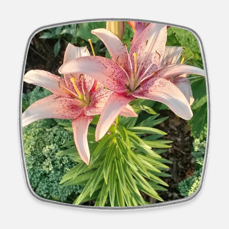 Lily Roses Blossoms - Square fridge magnet - white
