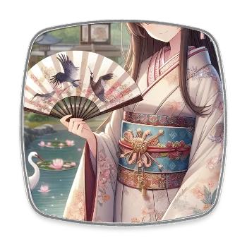 Elegante japanische Gelassenheit: Kimono, Kirschblüten - Viereckiger Kühlschrankmagnet - Weiß - Vorne