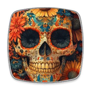Blumen-Skull Día de los Muertos - Viereckiger Kühlschrankmagnet - Weiß - Vorne