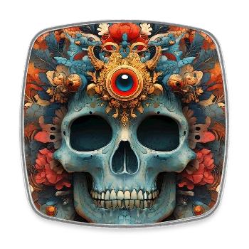 Flower Crown Skull with Third Eye - Square fridge magnet - white - Front