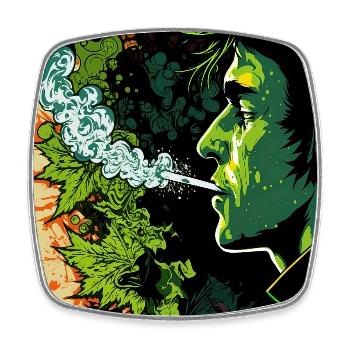 Green Psychedelic Face - Square fridge magnet - white - Front