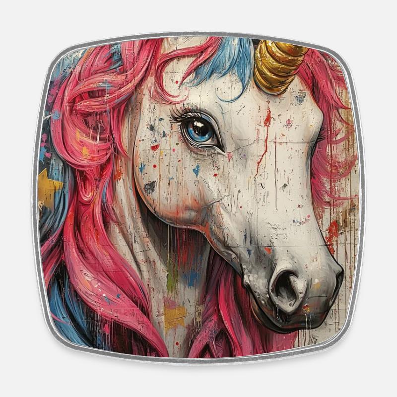 Unicorn Graffiti Neon Colors - Square fridge magnet - white