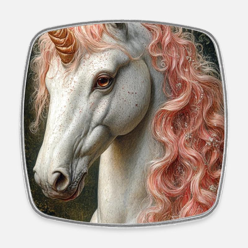 Unicorn in rosé marble light - Square fridge magnet - white