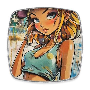 Graffiti Animegirl - Viereckiger Kühlschrankmagnet - Weiß - Vorne