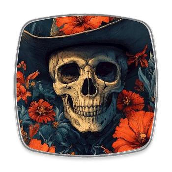 Skeleton sombrero in a sea of flowers - Square fridge magnet - white - Front