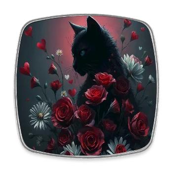 Katze mit Blumen - Viereckiger Kühlschrankmagnet - Weiß - Vorne