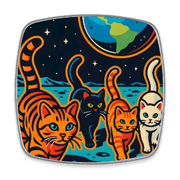Cosmic Cats Lunar Adventure, Cats on the Moon - Square fridge magnet - white - Front