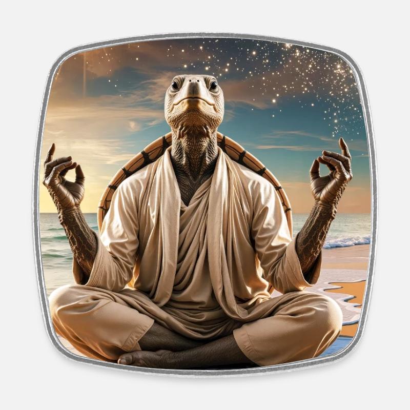 Humanoid Turtle Meditating Under the Moon - Square fridge magnet - white