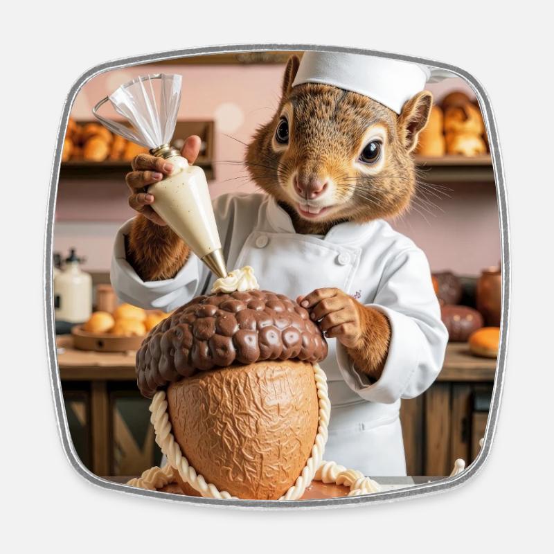 Humanoid Squirrel Chef with Chocolate Cake - Square fridge magnet - white