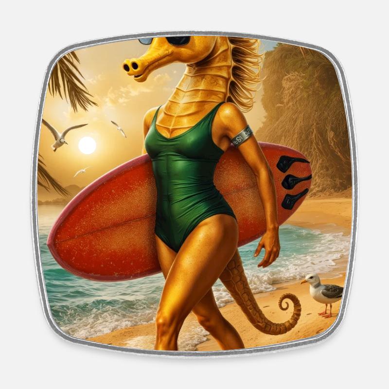 Surfeur Humanoïde Hippocampe - Magnet carré - blanc