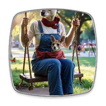Humanoid Kangaroo on Swing - Square fridge magnet - white - Front