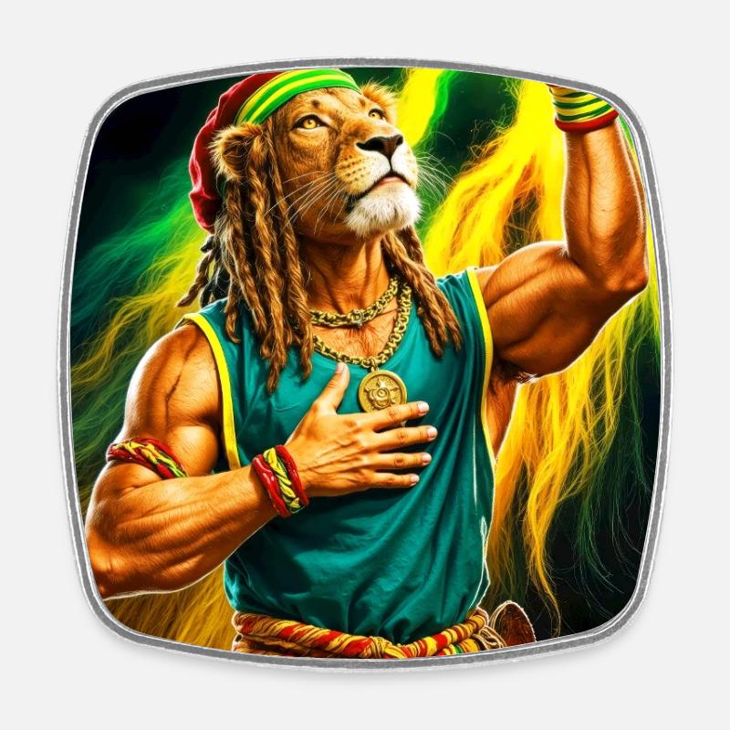 Rastafarian Humanoid Lion - Square fridge magnet - white