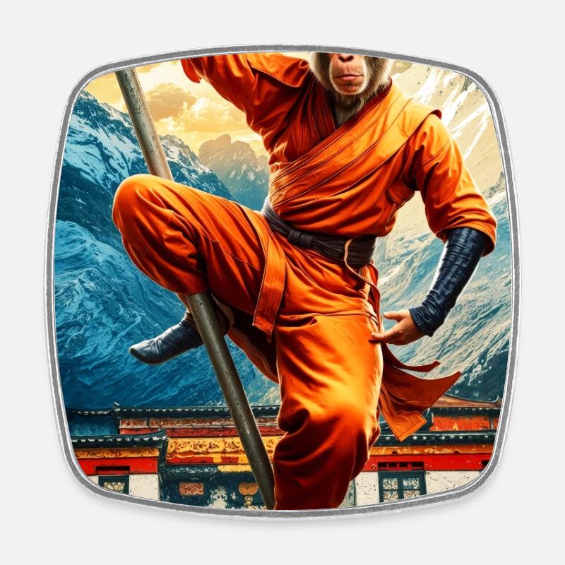 Humanoider Affe Shaolin Mönch - Viereckiger Kühlschrankmagnet - Weiß