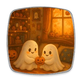 Cute Halloween ghosts in autumn - Square fridge magnet - white - Front