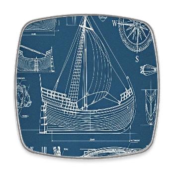 Hanse-Kogge Blaupause | Historischer Bauplan - Viereckiger Kühlschrankmagnet - Weiß - Vorne