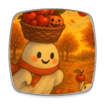Halloween Ghost with Apple Harvest - Square fridge magnet - white - Front