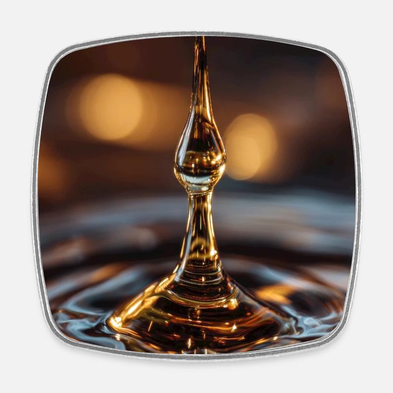 Goldener Wassertropfen-Spritzer - Viereckiger Kühlschrankmagnet - Weiß