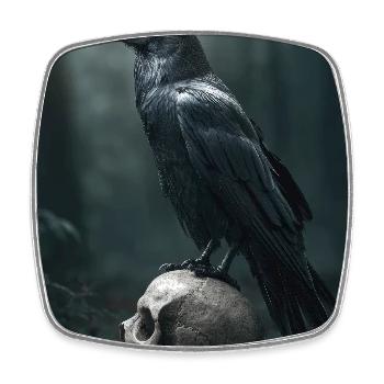 Dark Raven on Skull - Square fridge magnet - white - Front