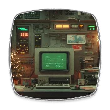 Retro Computer Console Holiday Glow - Square fridge magnet - white - Front