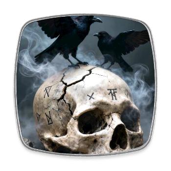 Tête de mort poster affiche gothique crâne corbeau - Magnet carré - blanc - Devant