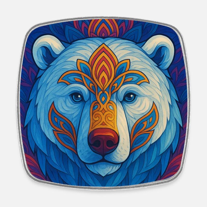 Blue Bear Mandala - Square fridge magnet - white